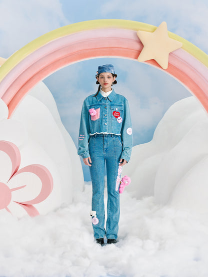 13DE MARZO x CARE BEARS Short Denim Jacket Faded Denim