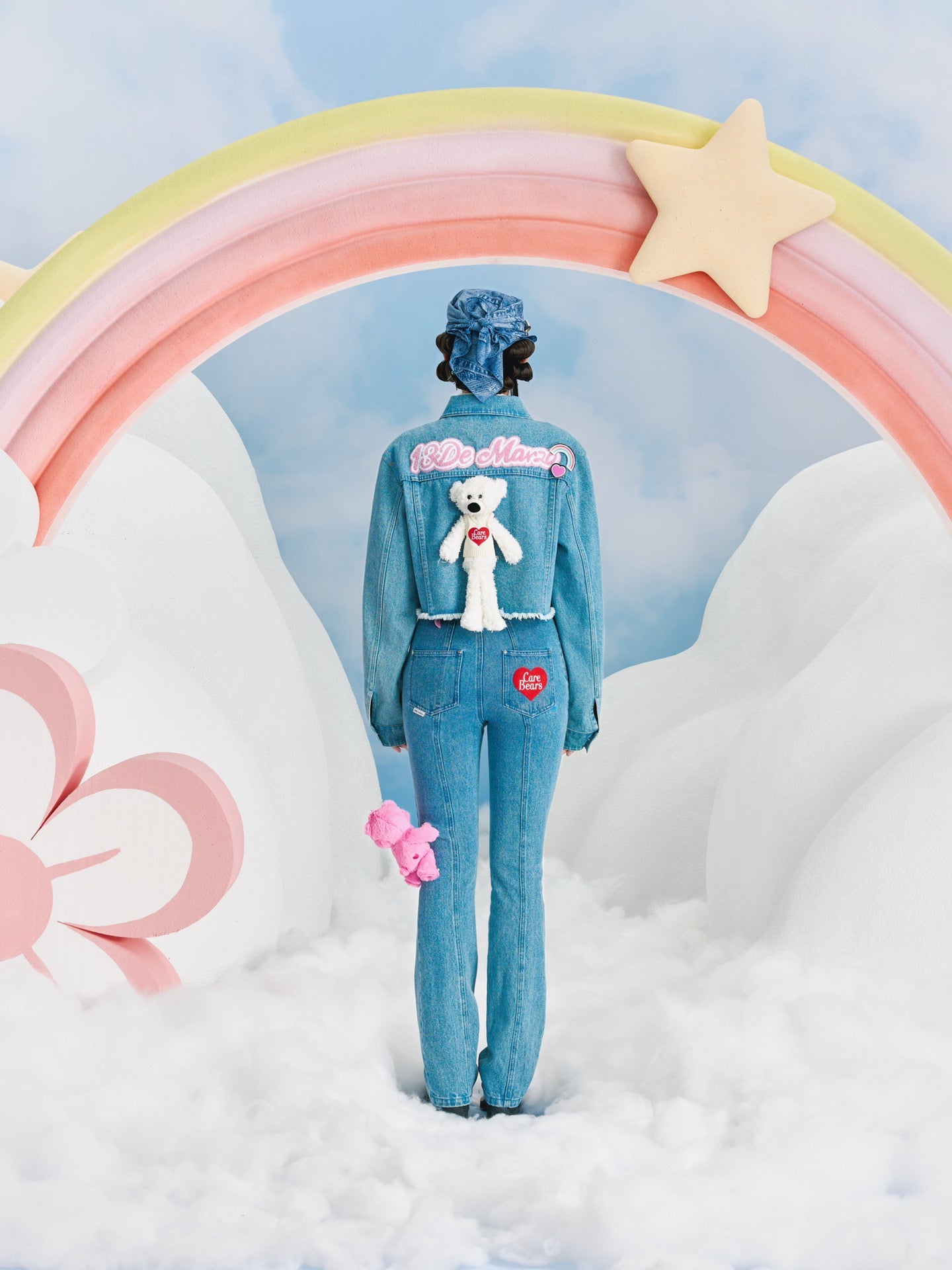 13DE MARZO x CARE BEARS Short Denim Jacket Faded Denim