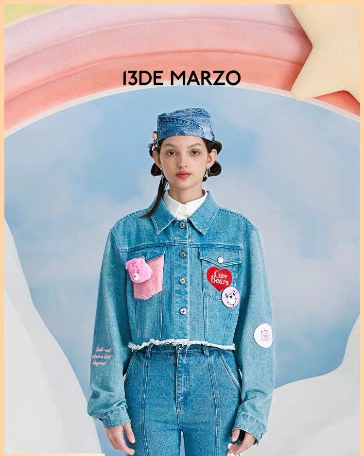 13DE MARZO x CARE BEARS Short Denim Jacket Faded Denim