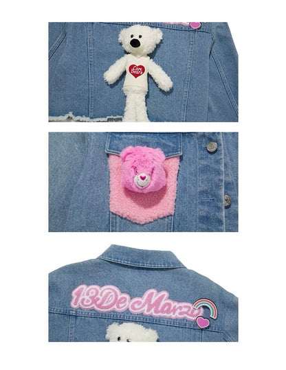 13DE MARZO x CARE BEARS Short Denim Jacket Faded Denim