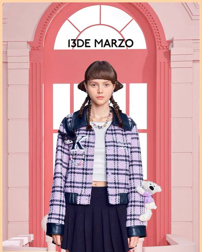 13DE MARZO Kuromi Bear Plaid Short Jacket Lilac Breeze