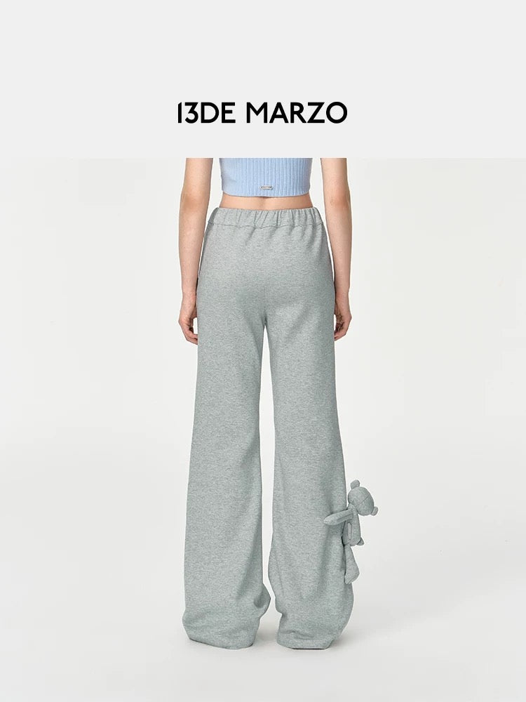 13DE MARZO Bear Denim Patched Sweatpants Grey