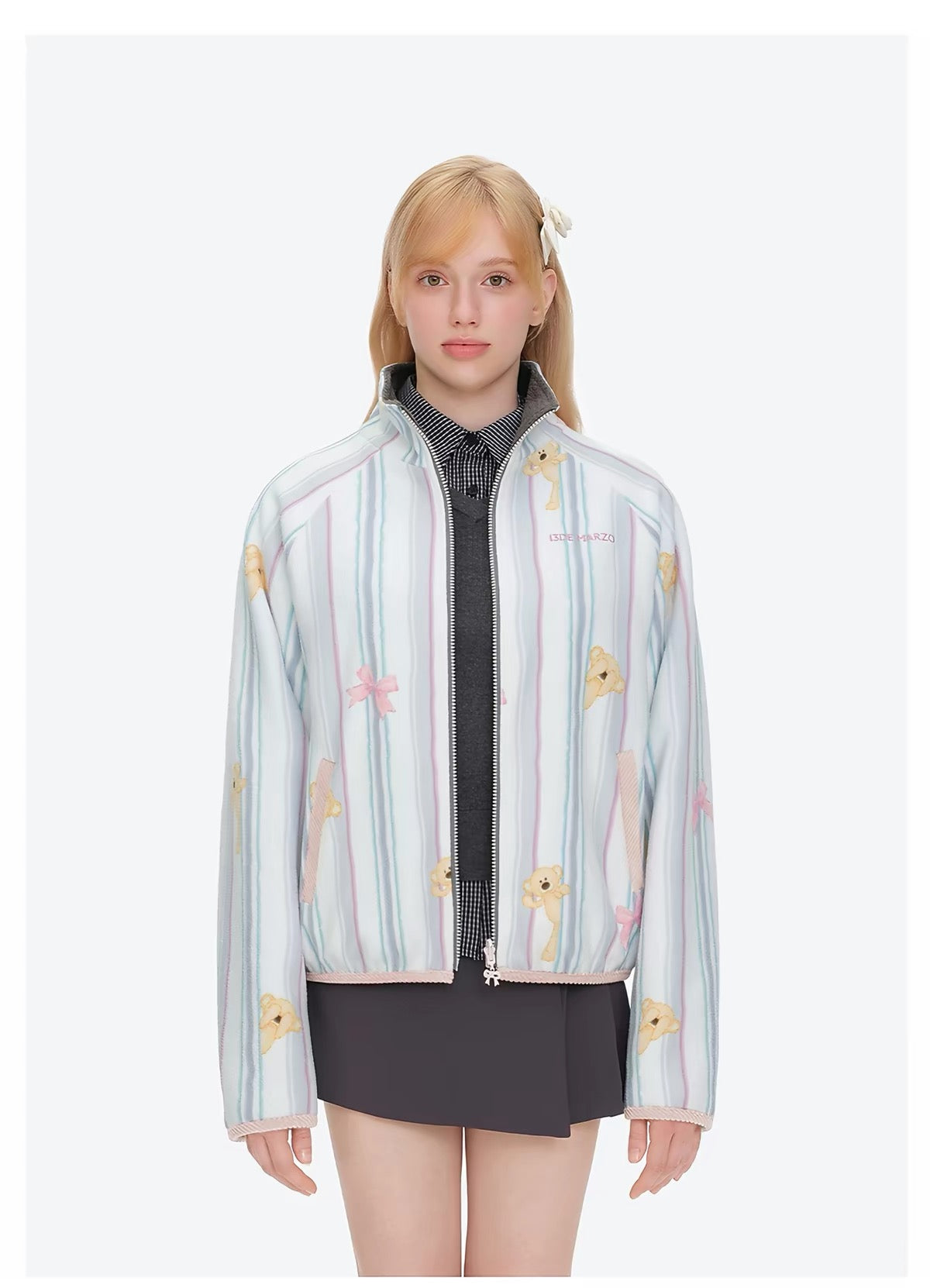 13DE MARZO Marzo Valley Fleece Print Jacket Grey