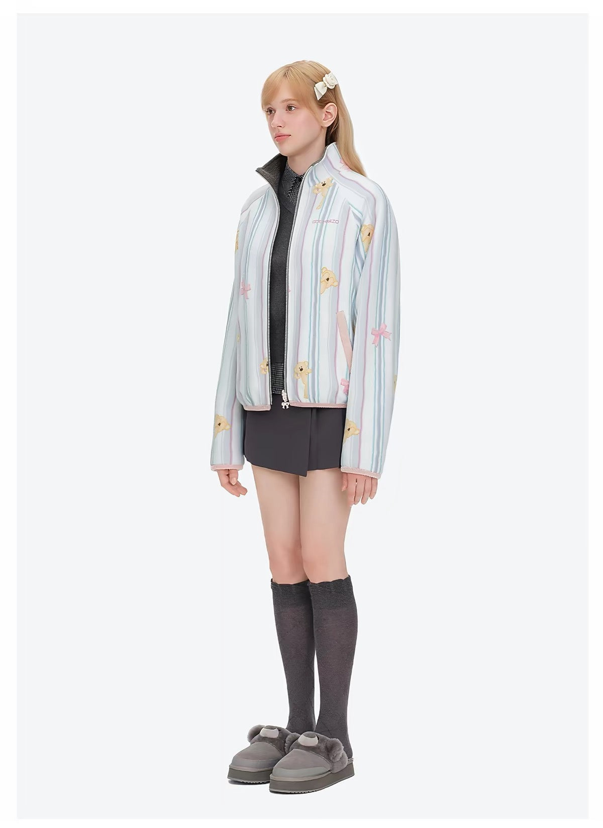 13DE MARZO Marzo Valley Fleece Print Jacket Grey