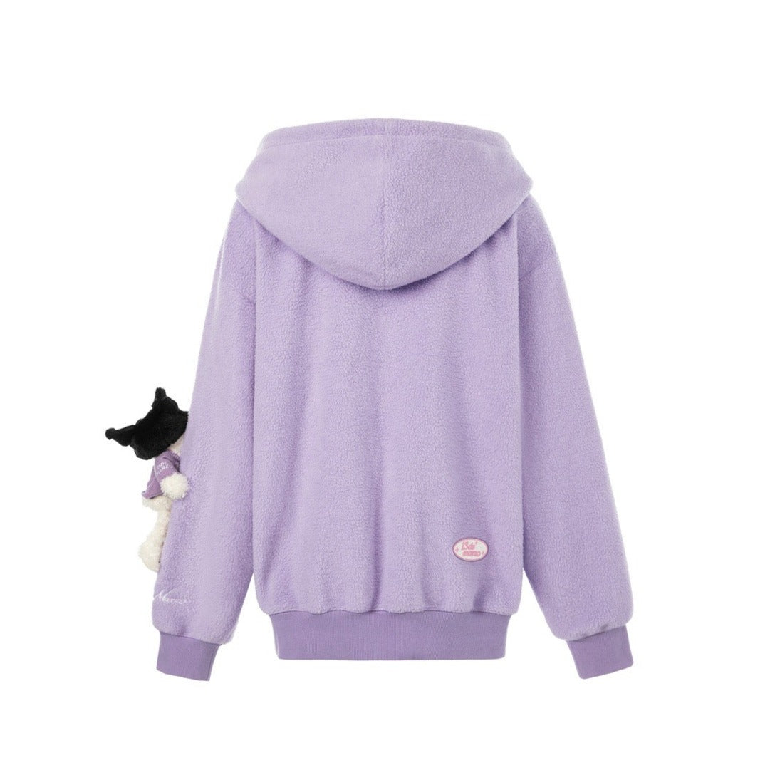 13DE MARZO Kuromi Bear Scarf Fleece Hoodie Thistle