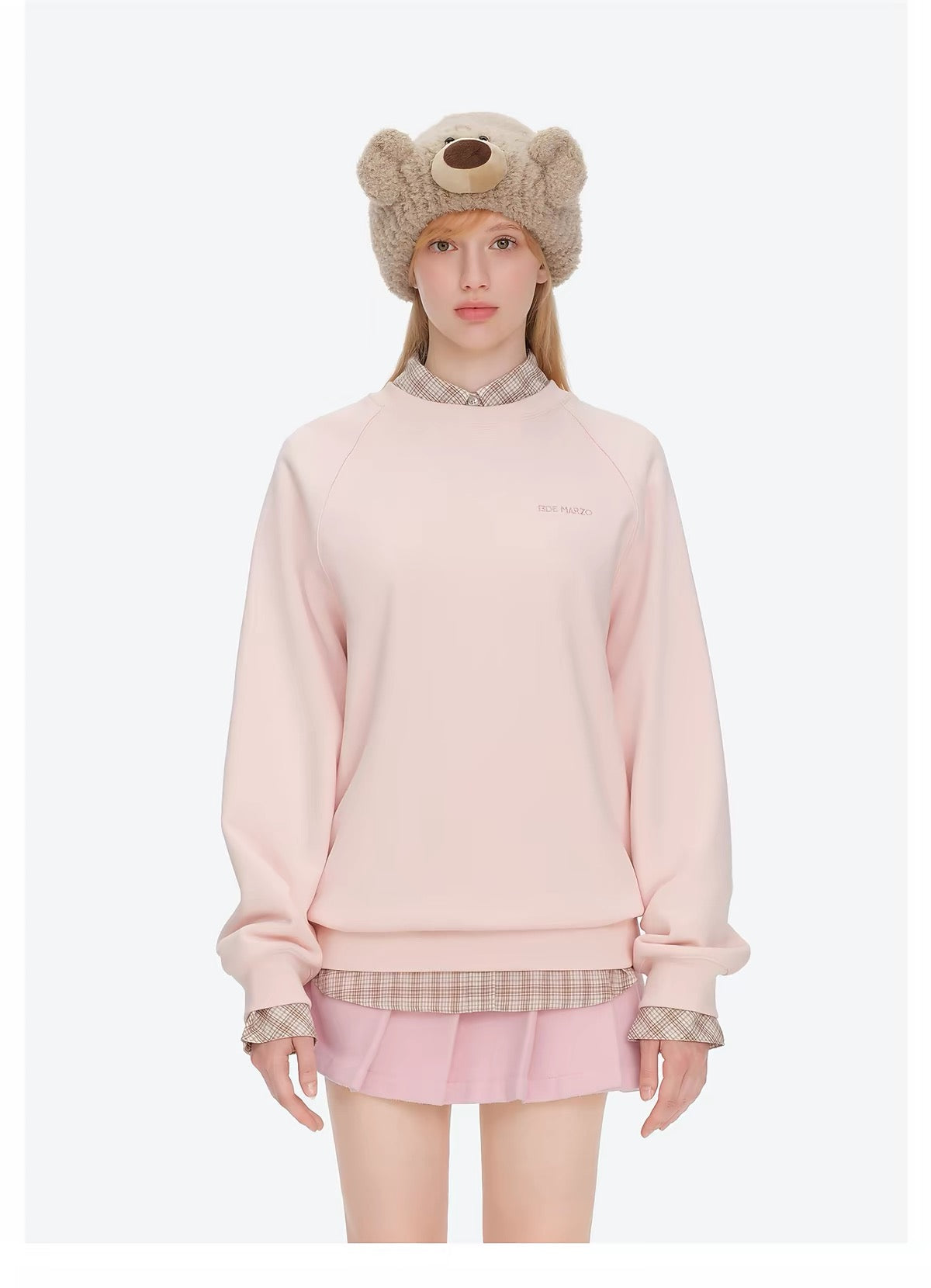 13DE MARZO Big Bear Crewneck Raglan Sweatshirt Pink