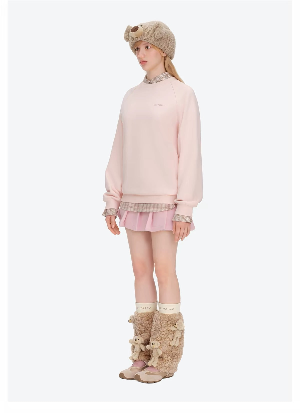 13DE MARZO Big Bear Crewneck Raglan Sweatshirt Pink