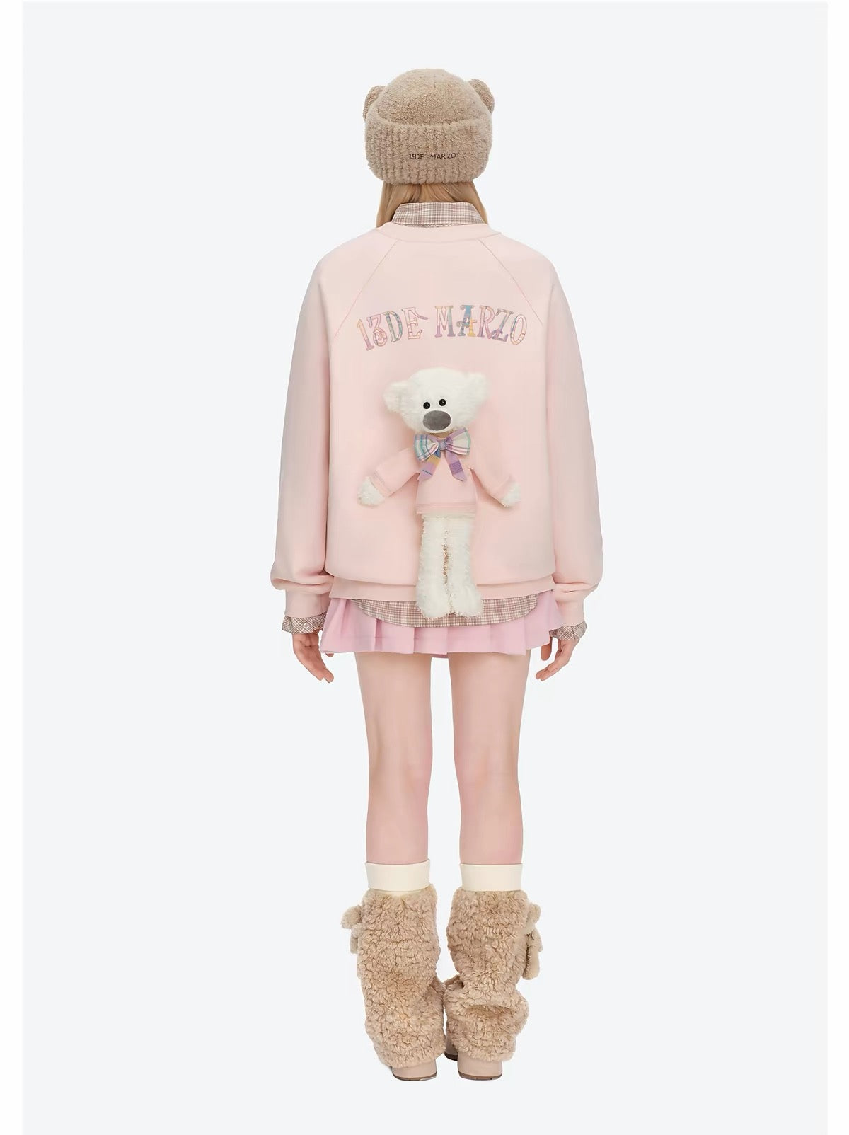 13DE MARZO Big Bear Crewneck Raglan Sweatshirt Pink