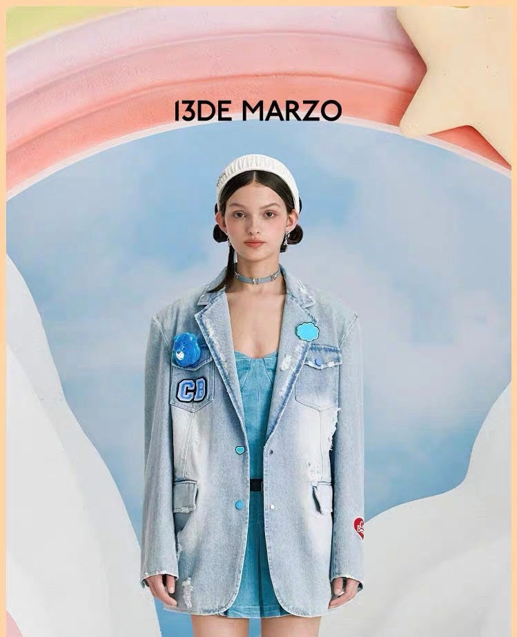 13DE MARZO x CARE BEARS Broken Denim Suit Dusk Blue