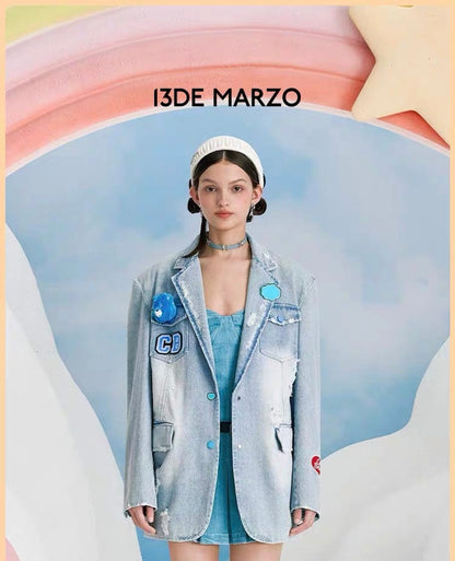 13DE MARZO x CARE BEARS Broken Denim Suit Dusk Blue