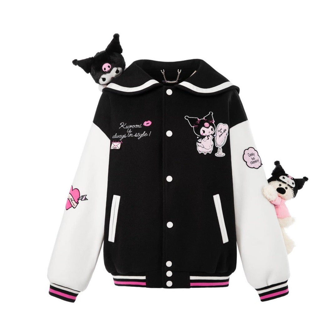 13DE MARZO Kuromi Bear Sailor Baseball Jacket Caviar