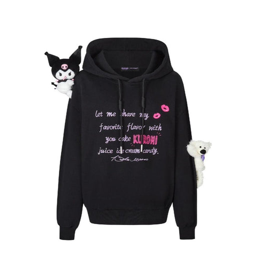 13DE MARZO Kuromi Bear Printing Hoodie Black