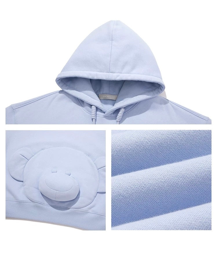 13DE MARZO Bear Embossment Pocket Hoodie Blue