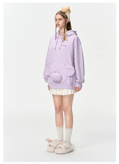 13DE MARZO Bear Embossment Pocket Hoodie Purple