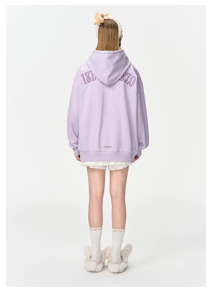 13DE MARZO Bear Embossment Pocket Hoodie Purple