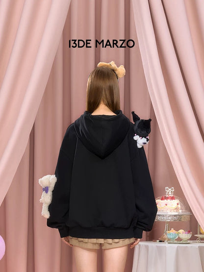 13DE MARZO Kuromi Bear Printing Hoodie Black