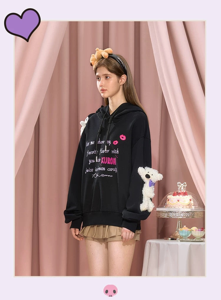 13DE MARZO Kuromi Bear Printing Hoodie Black