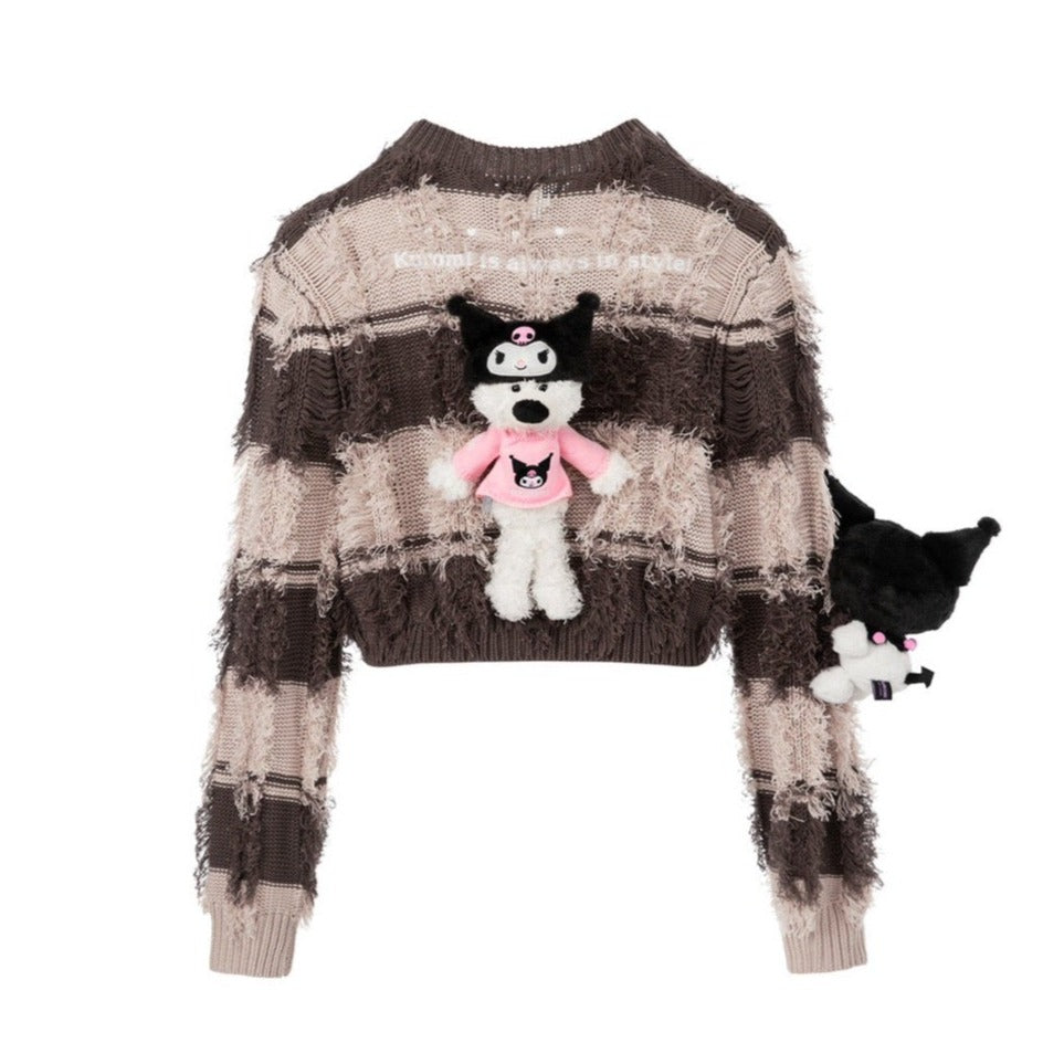 13DE MARZO Kuromi Bear Stripe Knit Cardigan Almond Peach