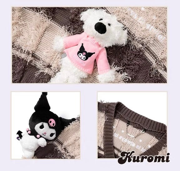 13DE MARZO Kuromi Bear Stripe Knit Cardigan Almond Peach