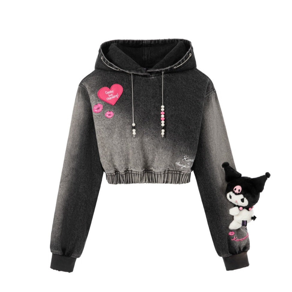 13DE MARZO Kuromi Bear String Washed Hoodie Phantom