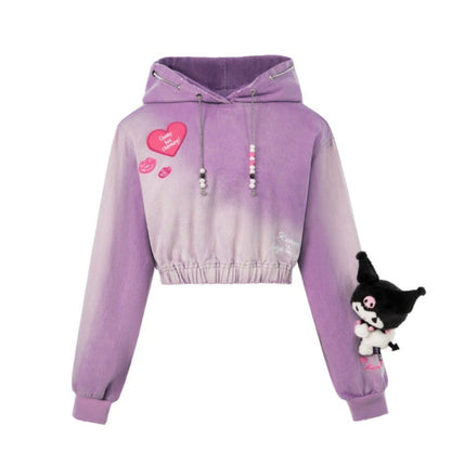 13DE MARZO Kuromi Bear String Washed Hoodie African Violet