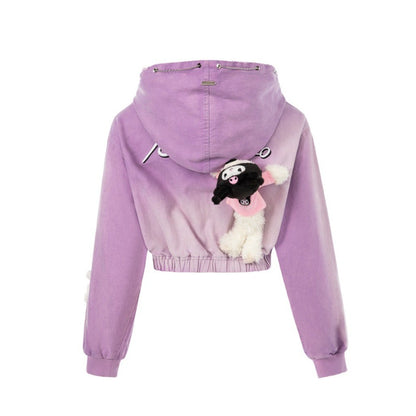 13DE MARZO Kuromi Bear String Washed Hoodie African Violet