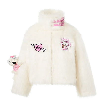 13DE MARZO Hello Kitty Bear Artificial Mink Coat Star White