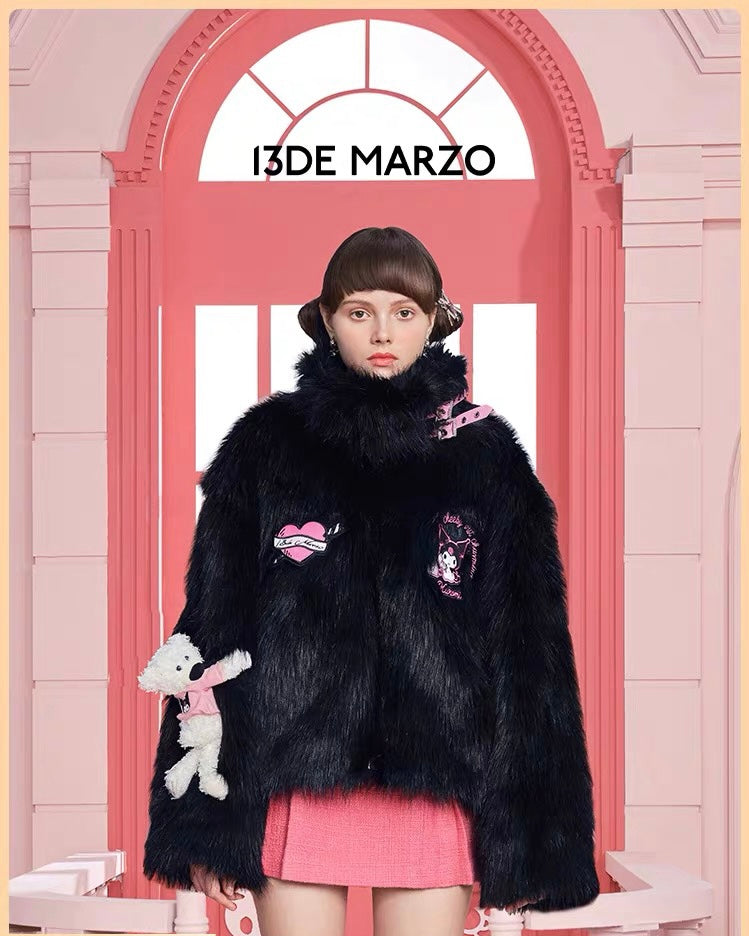 13DE MARZO Kuromi Bear Artificial Mink Coat Moonless Night