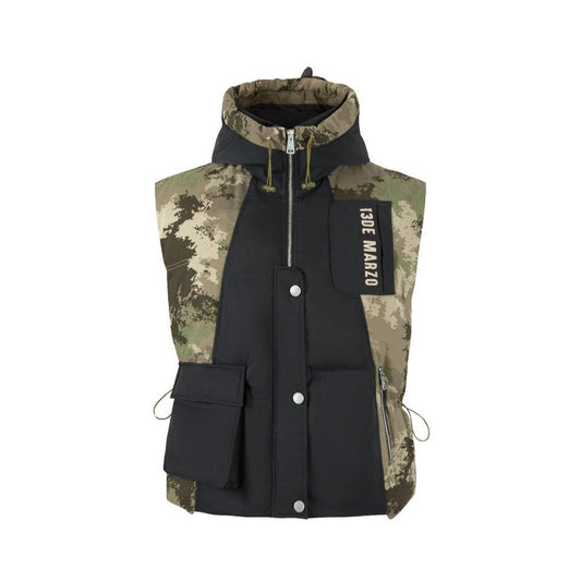 13DE MARZO Bear Camo Patch Down Vest Black