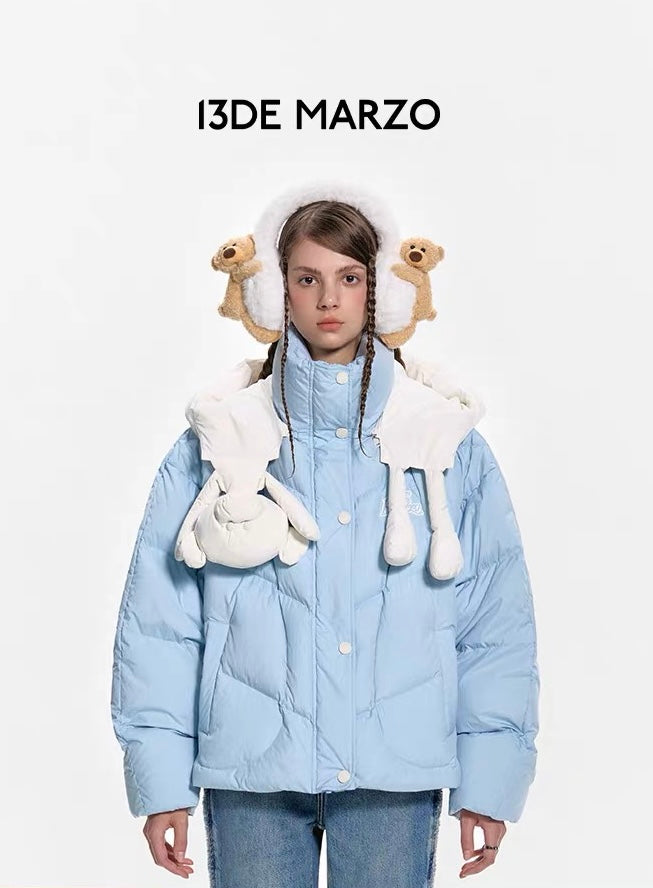 13DE MARZO Bear Hood Down Jacket Ice Water