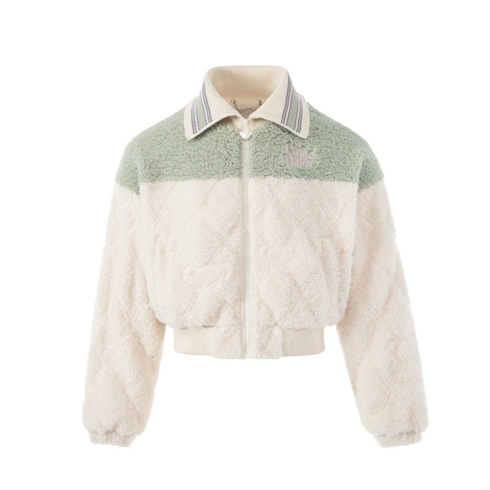 13DE MARZO Knit Lapel Fleece Coat White