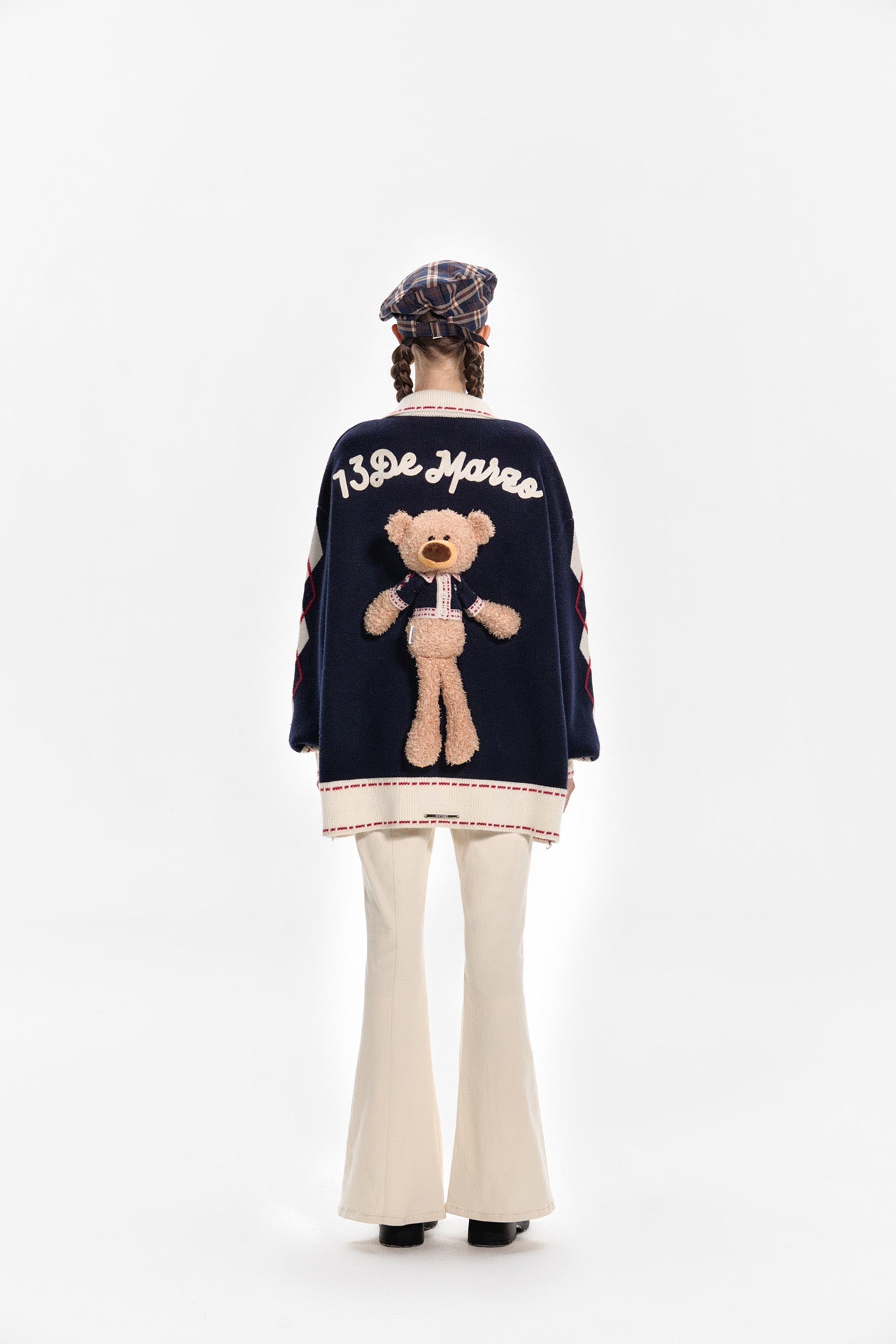 13DE MARZO Bear Lapel Nostalgic Campus Cardigan Beacon Blue