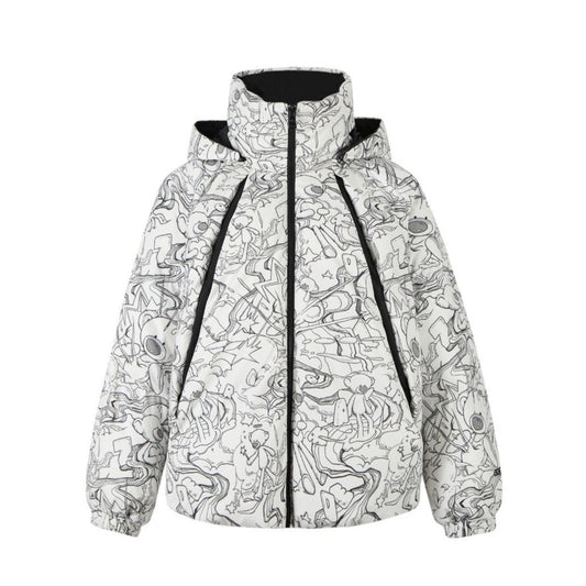 13DE MARZO Bear Laser Sketch Down Jacket Lucent White