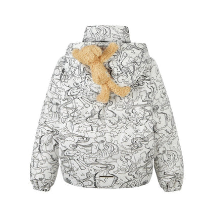 13DE MARZO Bear Laser Sketch Down Jacket Lucent White