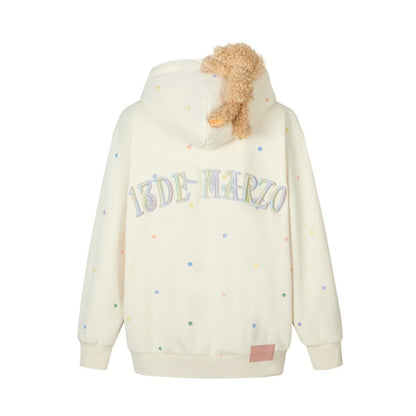 13DE MARZO Bear Colorful Dots Zip Hoodie Vanilla Ice