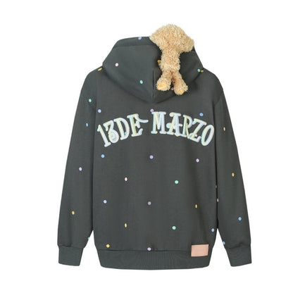 13DE MARZO Bear Colorful Dots Zip Hoodie Raven