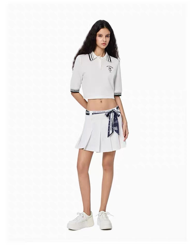 Ann Andelman Silk Scarf Tied Pleated Skirt White
