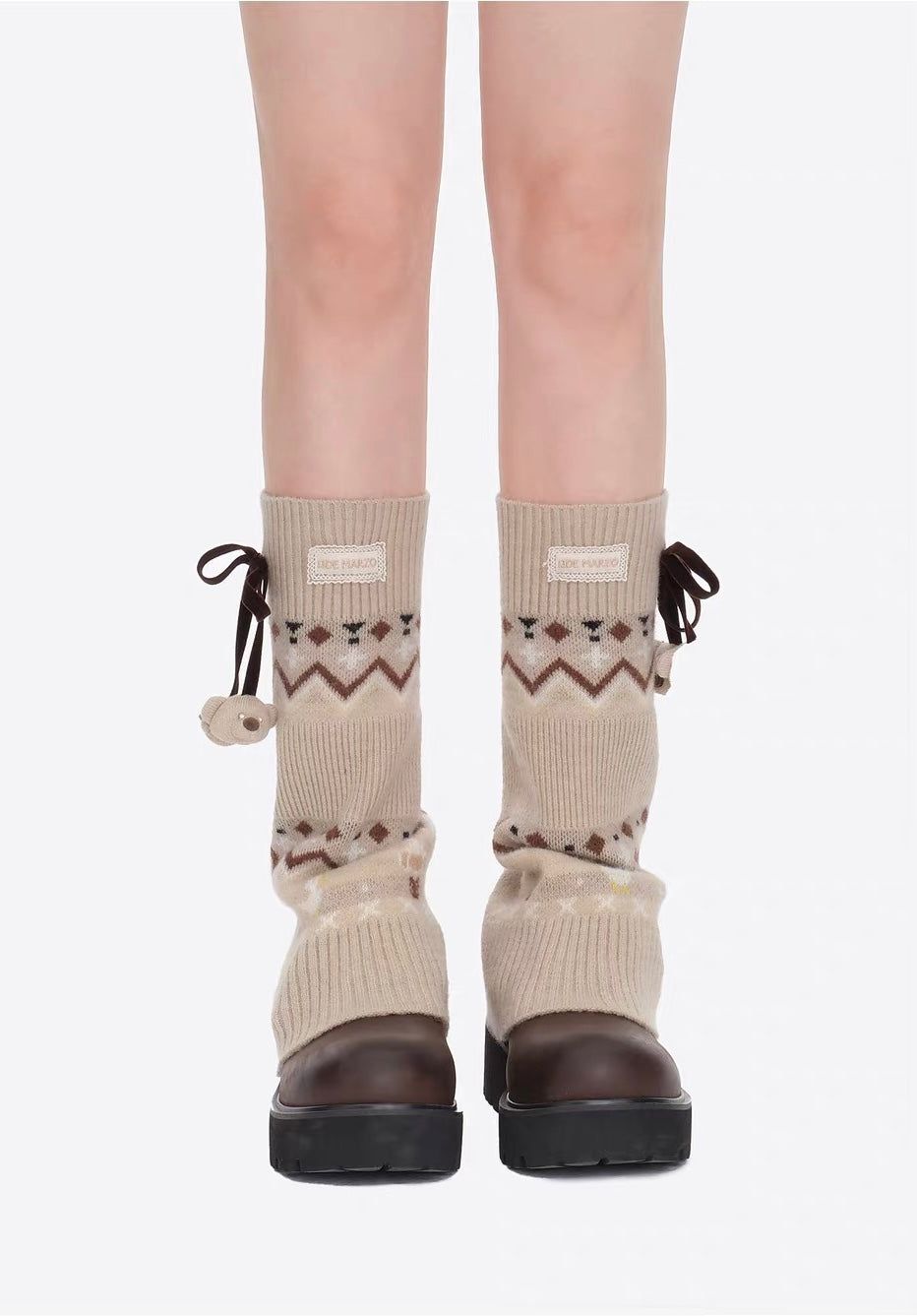 13DE MARZO Bow Knit Jacquard Leg Warmers