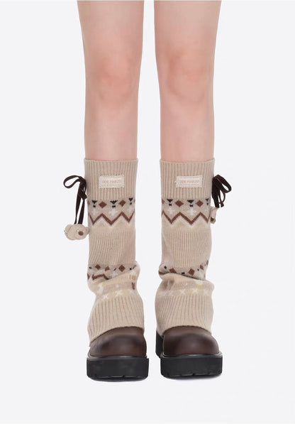 13DE MARZO Bow Knit Jacquard Leg Warmers