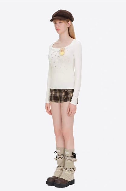13DE MARZO Bow Knit Jacquard Leg Warmers