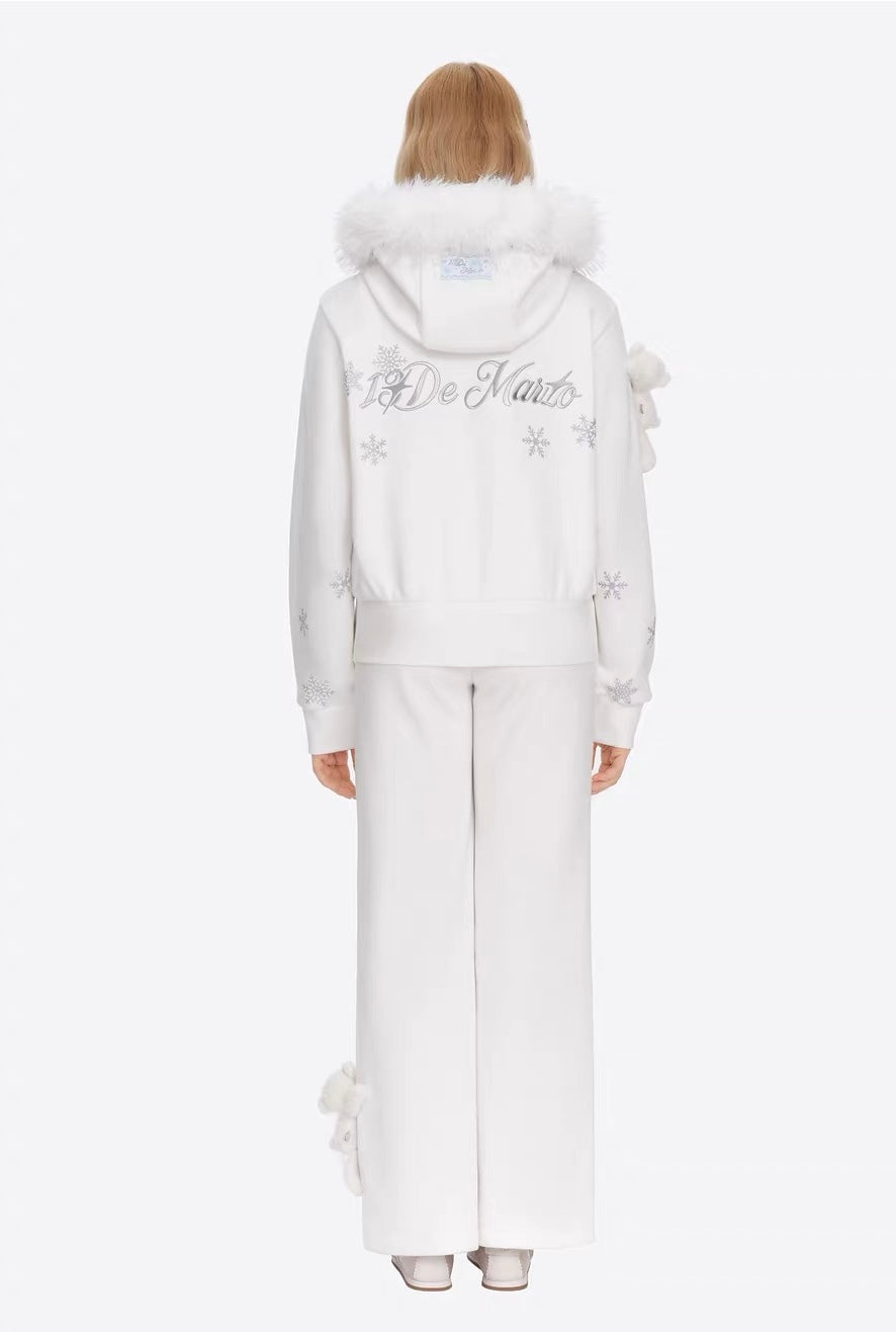 13DE MARZO Snow Bear Micro Flare Sweatpants White