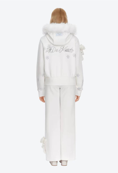 13DE MARZO Shimmer Snow Bear Zip Hoodie White