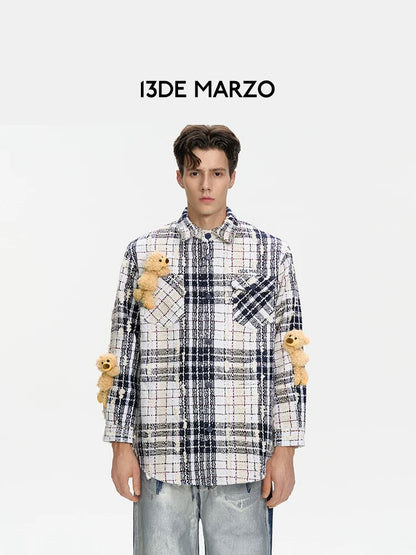 13DE MARZO Doozoo Tweed Shirt Mazarine Blue