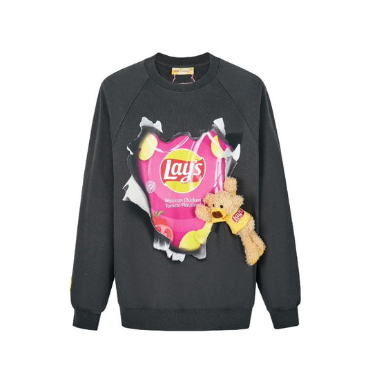 13DE MARZO X Lay's Broken Printing Sweatshirt Grey