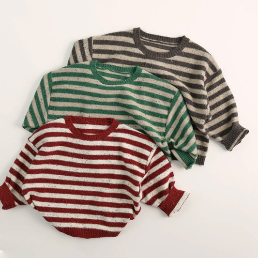 WD Knit Pullover Color Dots Striped Sweater