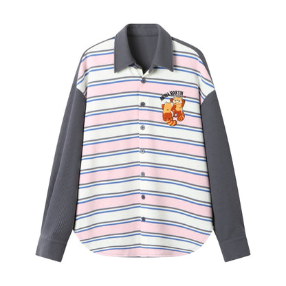 Andrea Martin Grey and Pink Red Panda Striped Patchwork Shirt