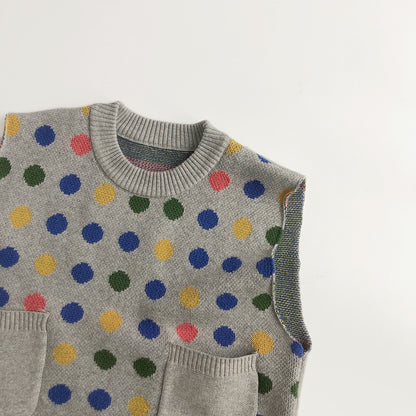 WD Polka Dot Rainbow Color Knit Vest