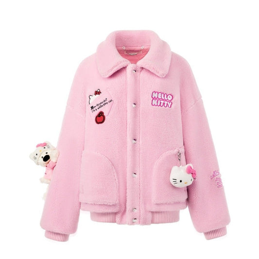13DE MARZO Hello Kitty Bear Fleece Coat Rose Shadow