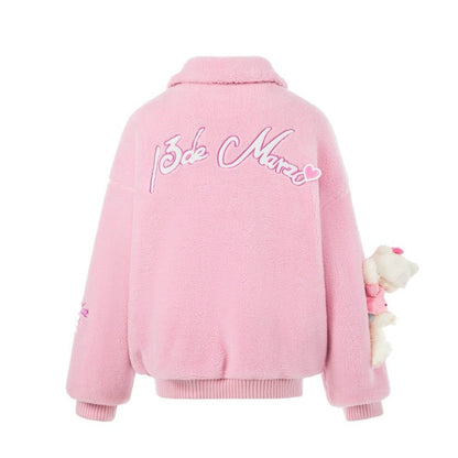 13DE MARZO Hello Kitty Bear Fleece Coat Rose Shadow