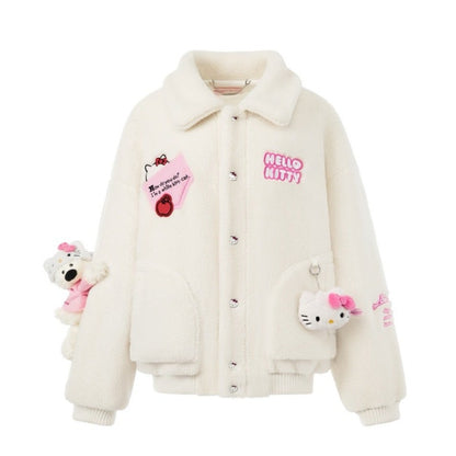 13DE MARZO Hello Kitty Bear Fleece Coat Star White